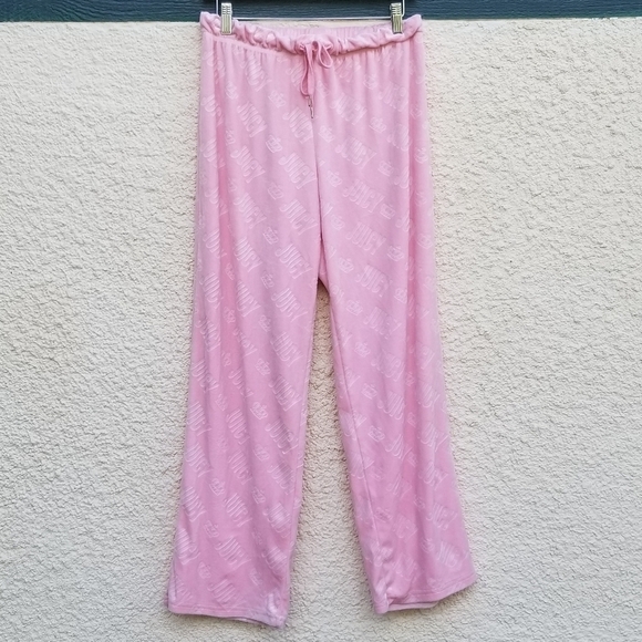 Juicy by Juicy Couture light pink velour track pants with logo print medium - Picture 1 of 5